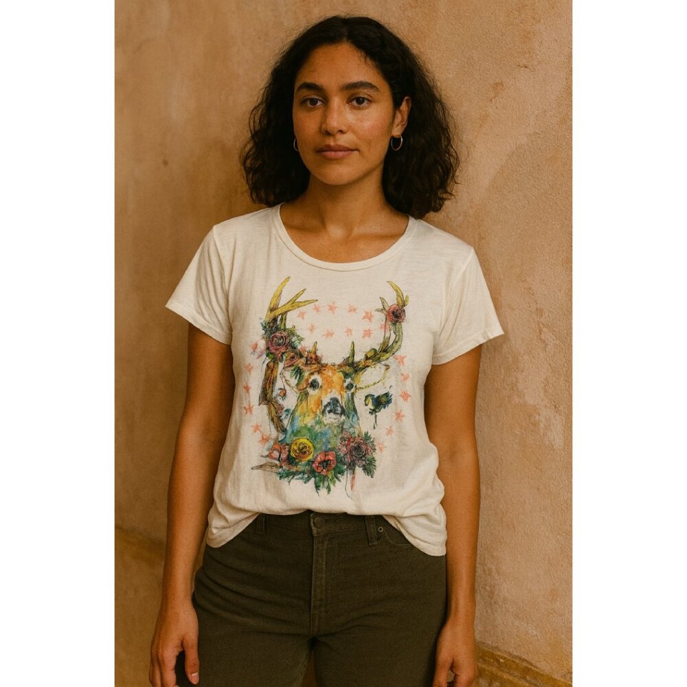 Denim & Supply Ralph Lauren Deer Graphic Tee Size S Boho Nature 100% Cotton